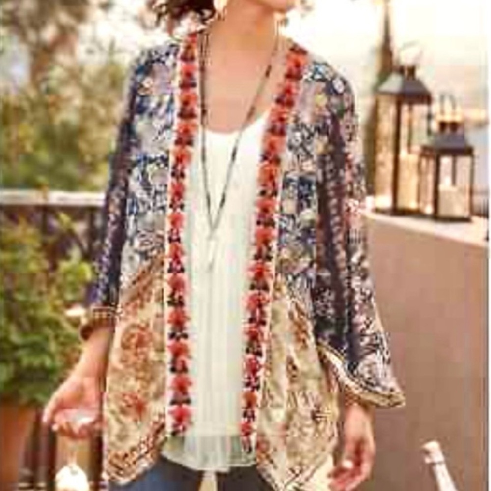 Soft Surroundings Moonlight Garden Embroidered Kimomo Topper XS/S